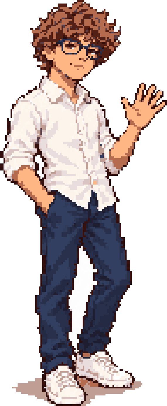 Pixel-art Andrew waving